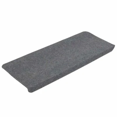 Image of vidaXL Self Adhesive Stair Mats, 15 pcs, 65x24.5x3.5 cm, Grey Durable Needle Felt Fabric, Easy Installation, Sound Dampening, Protects Staircases from Wear and Tear