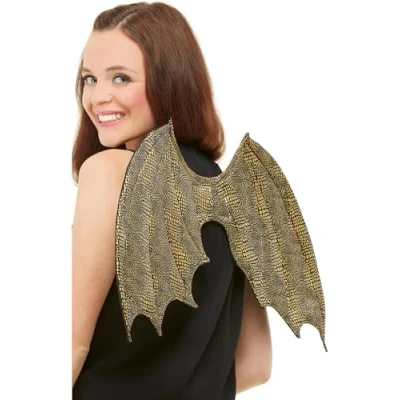 Image of Smiffys Dragon Scale Wings, Gold 50cm/19in, Party Animals Fancy Dress, Dress Up Accessories