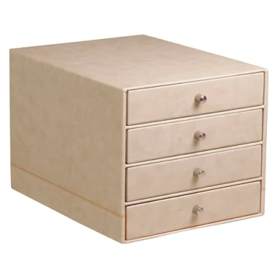 Image of RHODIA 318865C 4 Drawer File Cabinet Beige 24.8 x 32.7 22.8 cm Orange Saddle Stitching Faux Leather Exterior Rhodiarama Home Office Collection Organization &amp; Designer Storage
