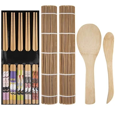 Image of Sushi Making Tools Set Include Bamboo Rolling Mats Rice Paddle Spreader Chopsticks for Chef Beginner Kitchen DIY 9pcs
