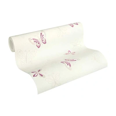 Image of A.S. Création Non Woven Glitter Wallpaper Happy Spring with Butterflies 10.05 m x 53 cm Beige Metallic Purple Made in Germany 347651 34765 1