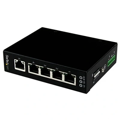 Image of StarTech.com 5 Port Unmanaged Industrial Gigabit Ethernet Switch DIN Rail / Wall Mountable Network Rugged IP30 (IES51000), black