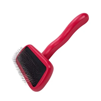 Image of Chris Christensen Karben II Red Slicker Dog Brush Gentle &amp; Effective Detangling Deshedding Smooths Straightens Fur Soft Cushioned Pins with Ergonomic Handle Small