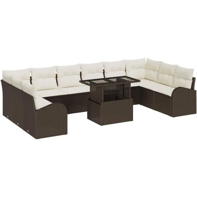 Image of vidaXL 11 Piece Garden Sofa Set with Cushions Brown Poly Rattan