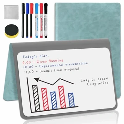 Image of Whiteboard A5 Green Small Notebook Mini Desk with Erasable Pens Dry Erase to do List White Board for School Office Supplies Accessories (Green, 1 Pack)