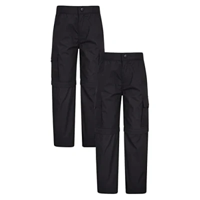 Image of Mountain Warehouse Active Kids Convertible Trousers Shrink &amp; Fade Resistant Childrens Trousers, Fast Dry, Zip Off Casual Bottoms for Autumn Winter, Camping, Travelling Black Size 5 6 Years