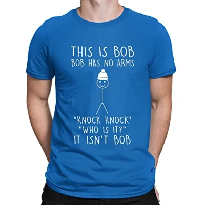 Image of Youth Kids Childrens This is Bob No Arms Knock Stickman Joke Funny T Shirt Royal Blue 9 11 Years (L)