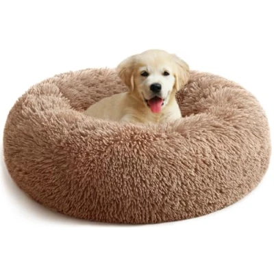 Image of YOJOGEE Calming Donut Dog Bed for Medium Small Dogs Cats, Fluffy Anti Anxiety Beds Washable Puppy Non Slip Plush Cuddler Warming Round Faux Fur Pet