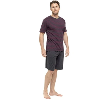 Image of Mens/Gentlemens Nightwear/Sleepwear Striped Short Sleeve T Shirt &amp; Shorts Pyjama Set, Red Large