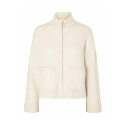 Image of SELECTED FEMME Women&#039;s Slfsia Ras Ls Knit Zipper Cardigan Noos Sweater, Birch, S