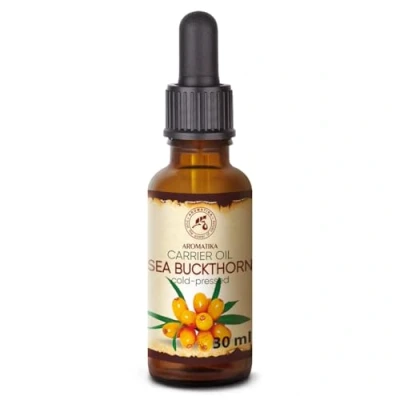 Image of Sea Buckthorn Oil with Dropper Cold Pressed Hippophae Rhamnoides 100% Pure &amp; Natural Berry Oils for Face Hair Skin Care Glass Bottle 30ml