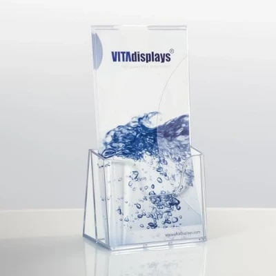 Image of VITAdisplays Pack of 100 Table Brochure Stands, Flyer Holder, Transparent, DIN Long (DL)