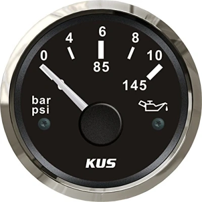 Image of KUS Warranted Oil Fuel Pressure Gauge Meter 0 10Bar 145PSI With Backlight 12V/24V 52MM(2&quot;) (Black)