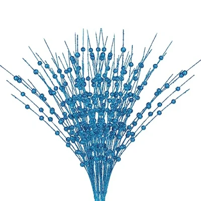 Image of Pcscevcr 10Pcs Artificial Glitter Berry Stems, 15.7 Inch Christmas Tree Picks Twigs Faux Branches, for DIY Wreath Crafts Holiday Floral Arrangement(Blue)
