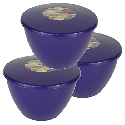 Image of Pudding Basin and Lid Pack of 3 Plastic Basins Medium to Large Sized Purple Food Safe Steaming Bowls 2 Pint