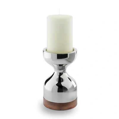 Image of Robert Welch Limbrey Candlestick, Large. Made from Stainless Steel, with a Walnut Base.