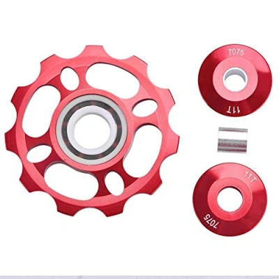Image of Bike Rear Derailleur Pulley, 11T Ceramic Bearing Aluminum Alloy Jockey Wheel Pulley Mountain Bicycle Replacement Parts For 8/9/10/11 Speed Derailleur(Red)
