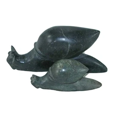 Image of The Friendly Trading Co African Stone Snail Family Sculptures Small &amp; Medium by Zimbabwe Artists with Storycard (18cm 12cm Pair)