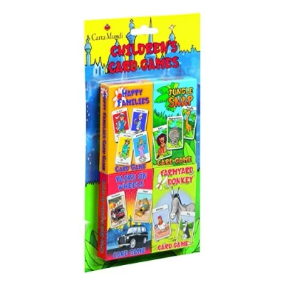 Image of Cartamundi Children&#039;s Jungle Snap/Pairs on Wheels/Happy Families and Donkey Card Games (Pack of 4)