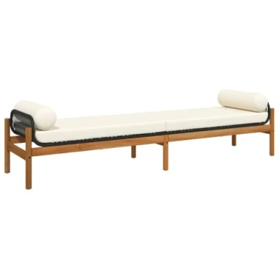 Image of vidaXL Garden Bench Black Poly Rattan Seating with Cushion, Acacia Wood Frame, Removable Covers, UV Resistant, Outdoor Patio Furniture