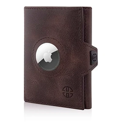Image of TRUSADOR Verona Leather Wallets for Men &amp; Women Trifold Slim Front Pocket RFID Wallet, Brown Vintage, S, Air Tag