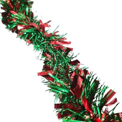 Image of HSD Christmas Tinsel Garland 2M (6.5ft) Xmas Metallic Chunky Fine Sparkle Shiny Tree Party Decorations (Chunky Green Red)