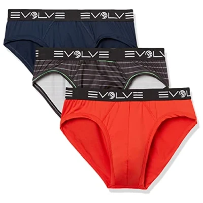 Image of Evolve Men&#039;s Micro Sport 3 Pack No Show Brief, Fiery Red/Progressing Stripe Alloy/Varsity Navy, M