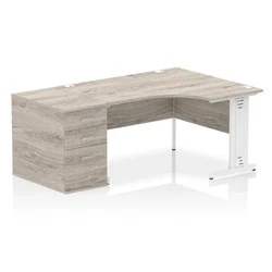 Image of Impulse 1400 RH Crescent Desk Cable Managed Grey Oak/White 800 DH Ped