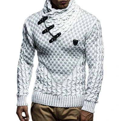Image of Leif Nelson Men&#039;s Pullover Knit Sweater Chunky Shawl Collar LN 5255 Crude Grey XXX Large