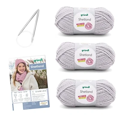 Image of Gründl knitting set Shetland, 80% polyacrylic, 20% wool, light grey melange, 30 x 20 8 cm