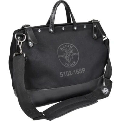 Image of Tool Bag, Large 40.6 cm Deluxe Canvas Bag and Organizer with 13 Pockets Shoulder Strap, Black Klein Tools 510216SPBLK