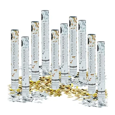 Image of 10x Party Poppers, 40 cm Confetti Popper Set, for Weddings and Birthdays, 6 8 m Shooting Distance, Metallic Gold/Silver
