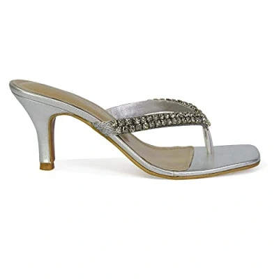 Image of ESSEX GLAM Womens Low Heel Diamante Sandals Ladies Square Toe Sparkly Rhinestone Mule Shoe Size 3 8