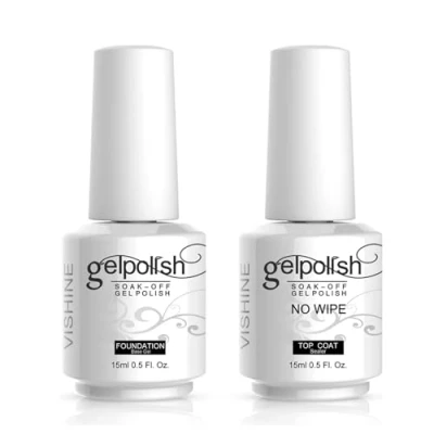 Image of 15ml No Wipe Top Coat Base Gel Nail Polish Soak Off UV LED Drying Long Lasting Shiny Varnish Set