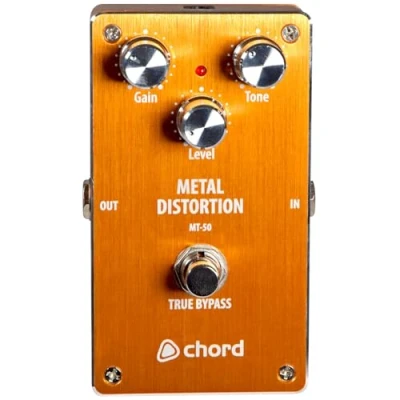 Image of Chord Guitar Effects Pedal MT 50 Metal Distortion Pedal: High Gain for &amp; Hard Rock, Featuring Adjustable Gain, Tone, and Level Controls, Rugged Aluminium Housing