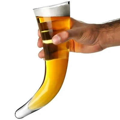 Image of Bar Drinkstuff Viking Beer Horn Glass with Stand 17oz / 480ml Glass, Novelty Drinking