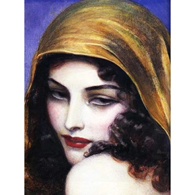 Image of Benda Portrait Woman Headscarf Painting Large Wall Art Poster Print Thick Paper 18X24 Inch