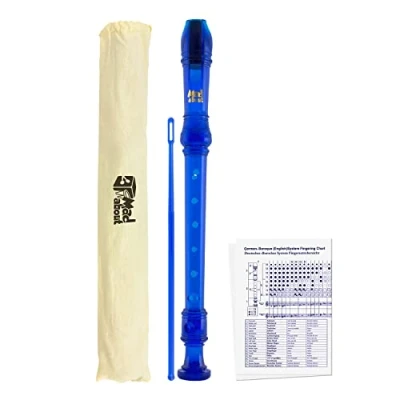 Image of Mad About REC02 Descant Recorder, Soprano School Recorder with Bag, Cleaning Rod and Fingering Chart, Blue