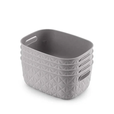 Image of CURVER Softex Set of 4 100% Recycled Small Rectangular Storage Baskets 4L Taupe