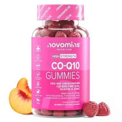 Image of Novomins CoQ10 Gummies 250mg High Strength Co Enzyme Q10 60 with EPA, DHA, Vitamin B3 &amp; Zinc Naturally Fermented and Absorption Vegan Gluten Free