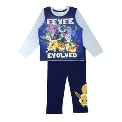 Image of Pokemon Boys or Girls 2 Piece Pyjamas Featuring Eevee, Blue, Age 5 6 Years