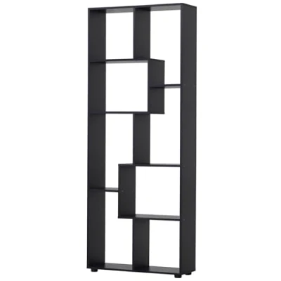 Image of HOMCOM 8 Tier Freestanding Bookcase w/Melamine Surface Anti Tipping Foot Pads Home Display Storage Grid Stand Bedroom Living Room Furniture Modern Style Black