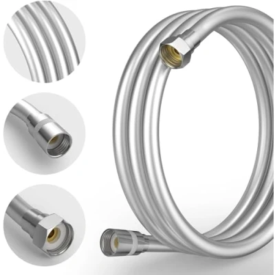 Image of Tech Traders PVC Smooth Shower Hose 1.5m(59) inch Long Anti Twist Universal Replacement Flexible and Leak Proof Silver