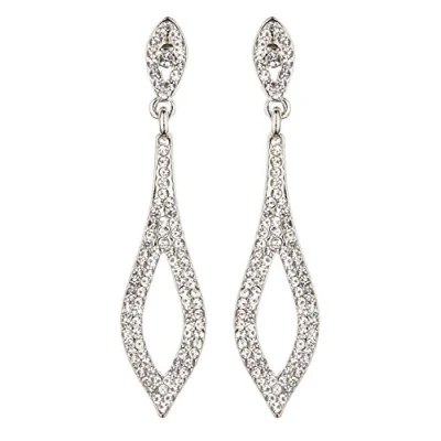 Image of Clip On Earrings Silver Plated Drop With Clear Crystals Banba S