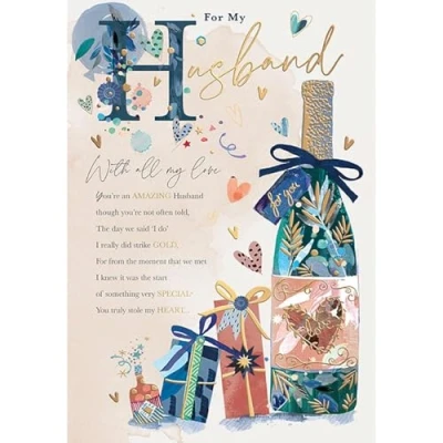 Image of Words &#039;n&#039; Wishes Traditional Husband Birthday Card, Card for Husband, Multi Coloured 23.5 x 16.5 cms