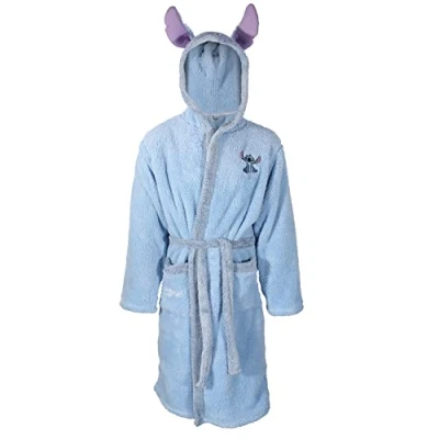 Image of Disney Lilo &amp; Stich Womens Dressing Gown Supersoft Fleece Stitch Robe Blue S M