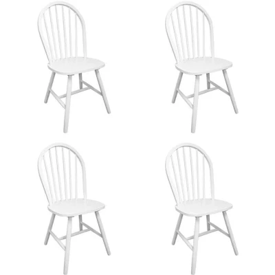 Image of vidaXL 4x Dining Chairs Rubber Wood White Kitchen Living Room Furniture Seats