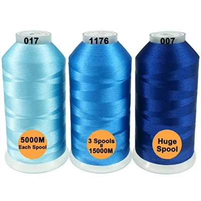 Image of New brothread Set of 3 Different Blue Colors Polyester Machine Embroidery Thread Huge Spool 5000M for All Machines