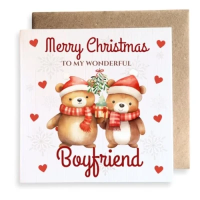 Image of Second Ave Boyfriend Bears Mistletoe Love Square Card Christmas Xmas Holiday Festive Greetings