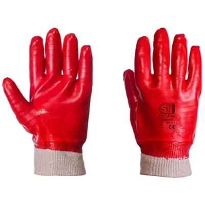 Image of Red PVC Gloves Safety Work Fully Coated Dipped EN388 Size Extra Large XL (10)